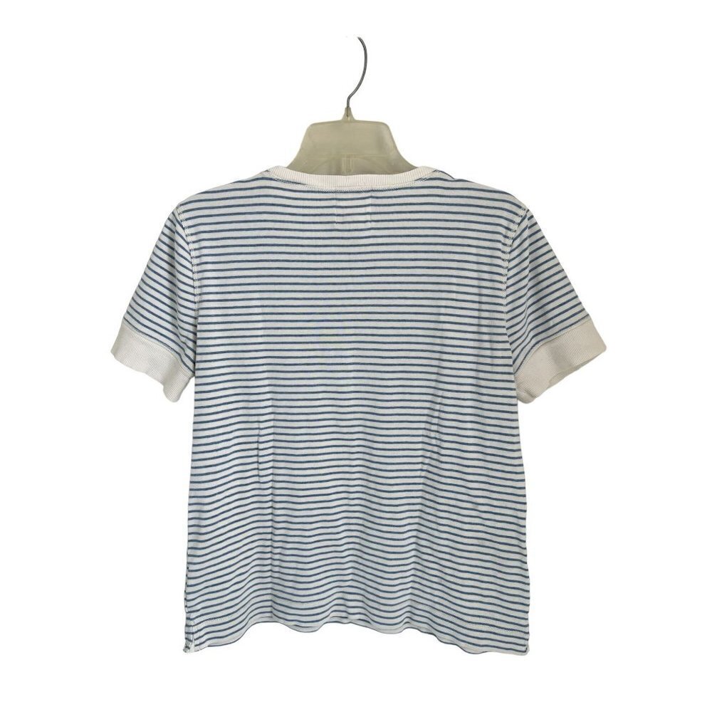 Lauren Jeans Cotton Henley T-Shirt Blue White Stripes Pockets Short Sleeve - Picture 6 of 6